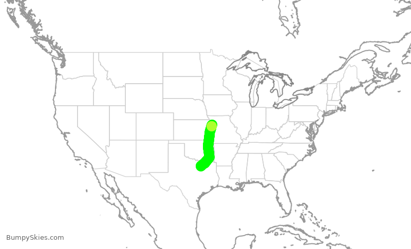 Turbulence forecast map for SWA1718, MCI to DAL