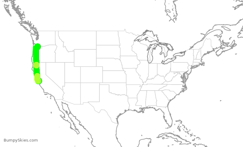 Turbulence forecast map for SWA1718, PDX to SJC