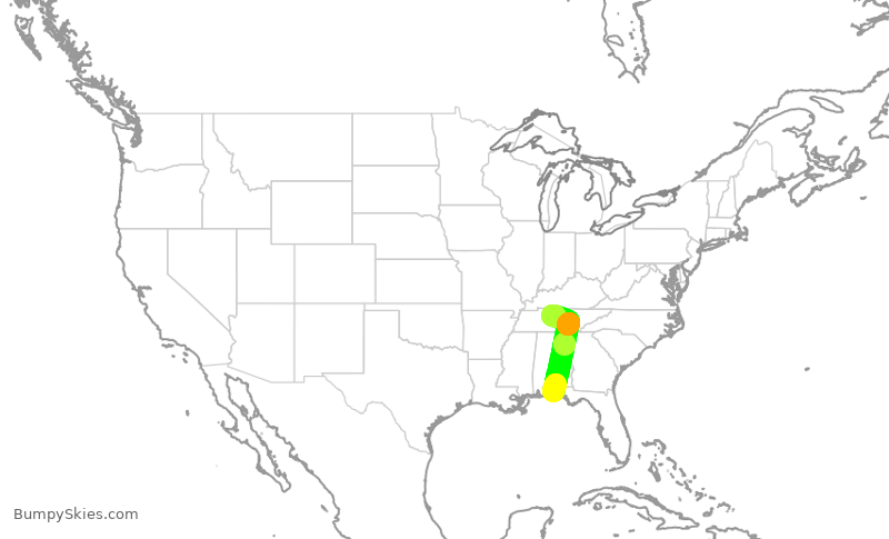 Turbulence forecast map for SWA1718, VPS to BNA