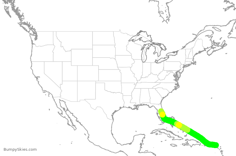 Turbulence forecast map for SWA1721, SXM to MCO