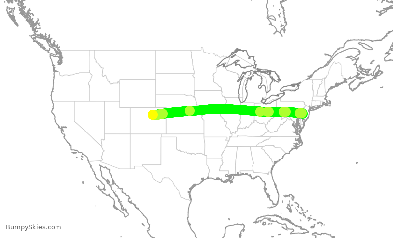 Turbulence forecast map for SWA1723, DEN to PHL