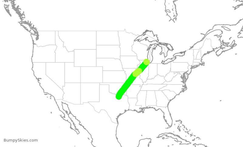 Turbulence forecast map for SWA1728, DAL to ORD