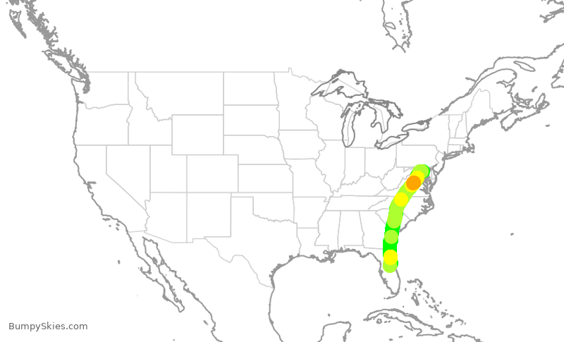 Turbulence forecast map for SWA172, BWI to MCO