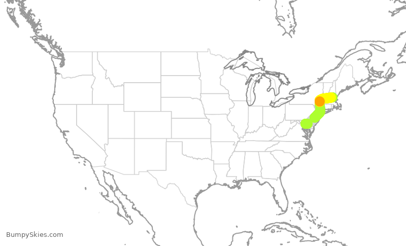Turbulence forecast map for SWA1731, BWI to MHT