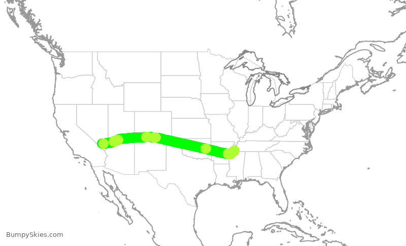 Turbulence forecast map for SWA1731, LAS to MEM
