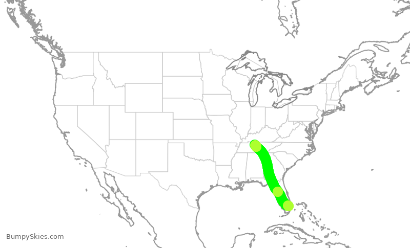 Turbulence forecast map for SWA1732, FLL to BNA