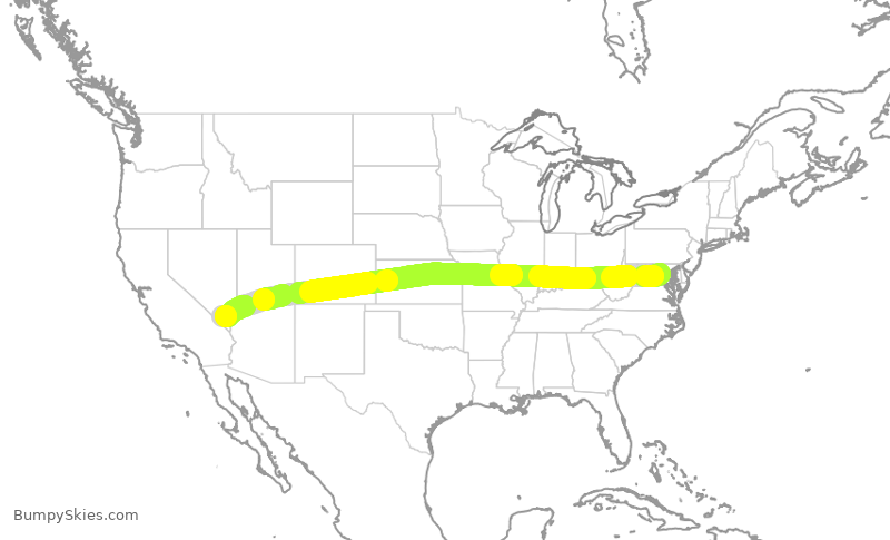 Turbulence forecast map for SWA1733, DCA to LAS