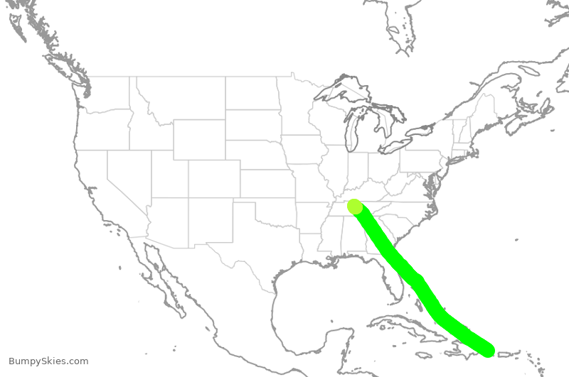 Turbulence forecast map for SWA1736, PUJ to BNA