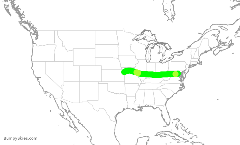 Turbulence forecast map for SWA1737, DCA to MCI