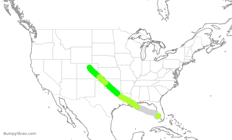 Turbulence forecast map for SWA1739, RSW to DEN