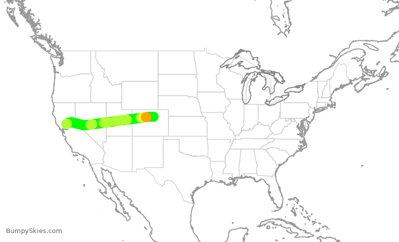Turbulence forecast map for SWA1740, DEN to SMF