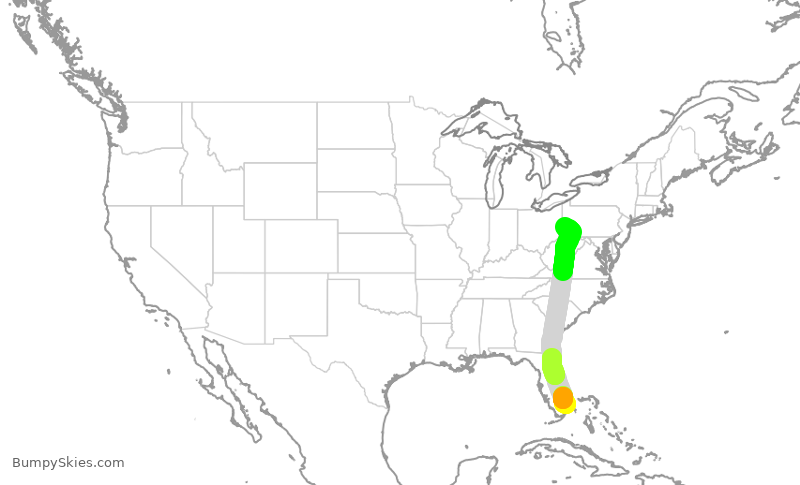 Turbulence forecast map for SWA1742, FLL to PIT