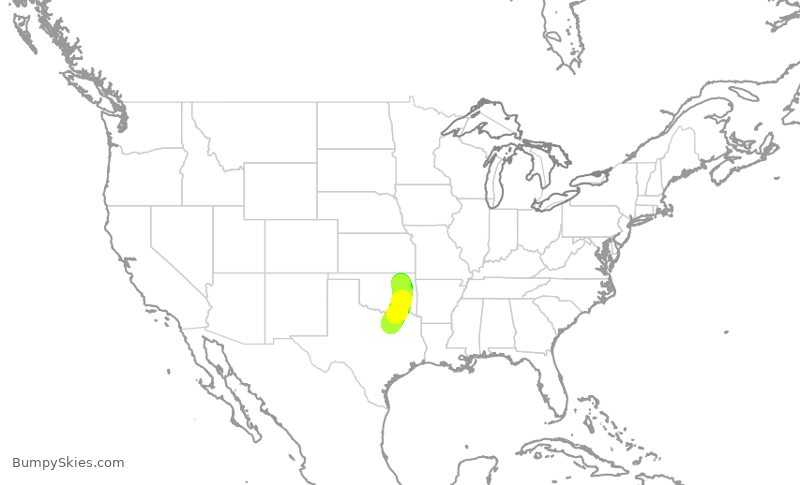 Turbulence forecast map for SWA1742, TUL to DAL