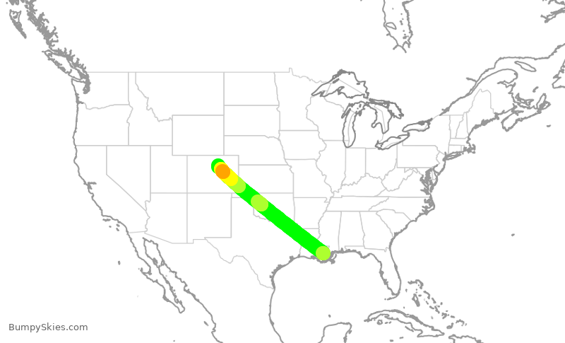 Turbulence forecast map for SWA1743, MSY to DEN
