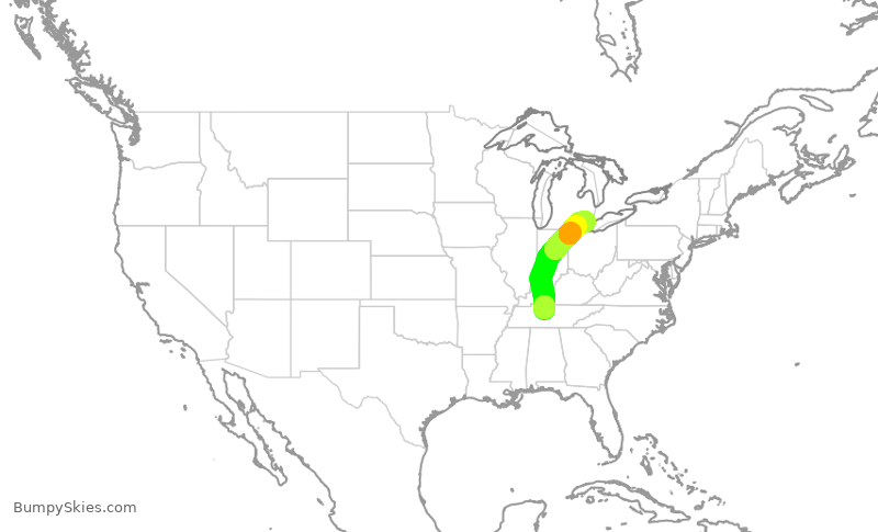Turbulence forecast map for SWA1747, BNA to DTW