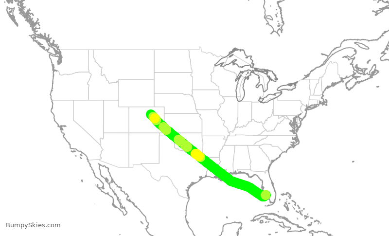 Turbulence forecast map for SWA1747, RSW to DEN