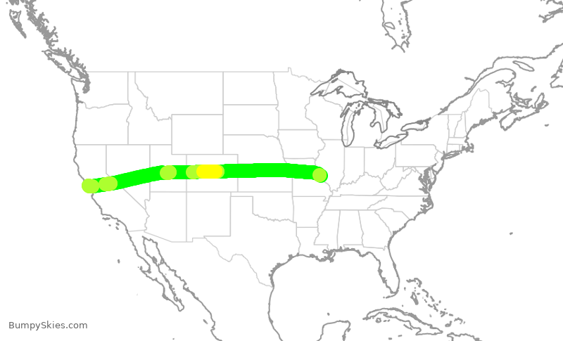 Turbulence forecast map for SWA1749, STL to SFO