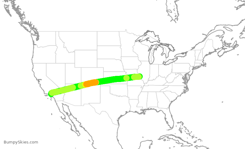 Turbulence forecast map for SWA174, BUR to STL