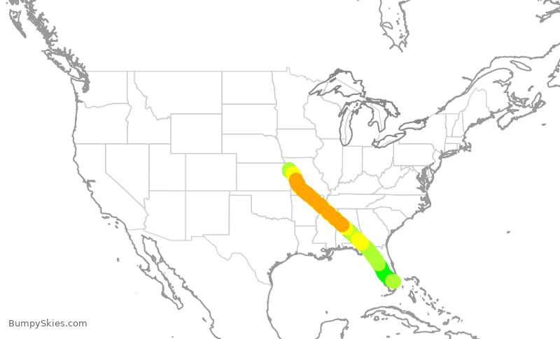 Turbulence forecast map for SWA174, FLL to MCI