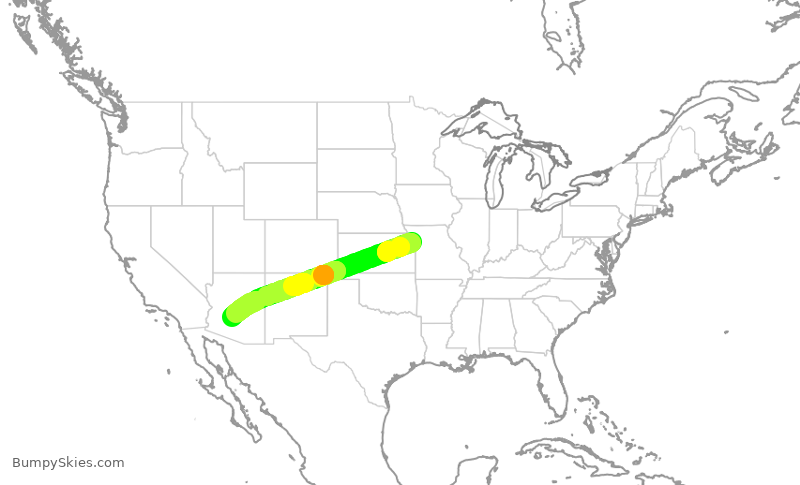 Turbulence forecast map for SWA174, MCI to PHX