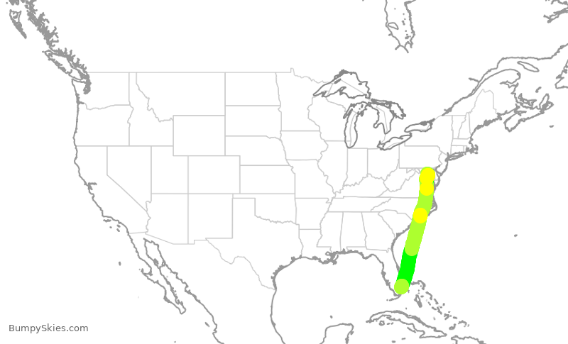 Turbulence forecast map for SWA1754, BWI to FLL