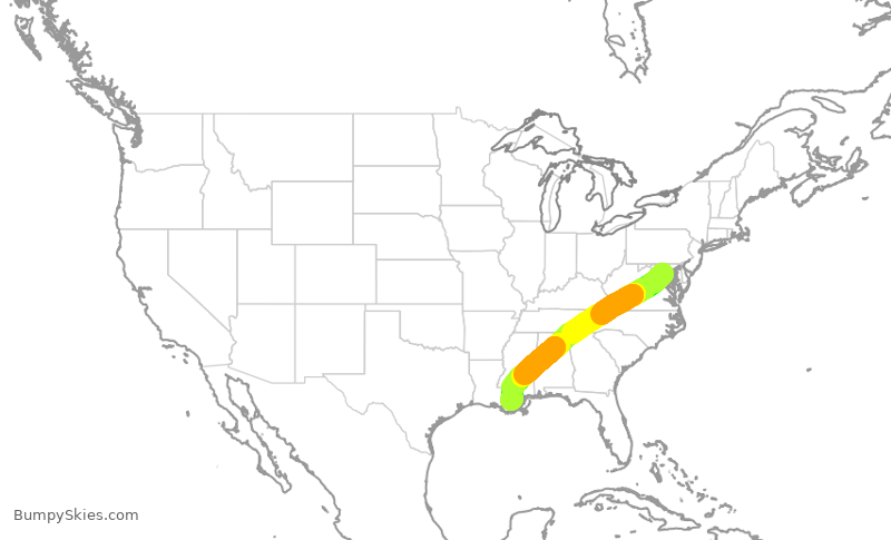 Turbulence forecast map for SWA1755, DCA to MSY