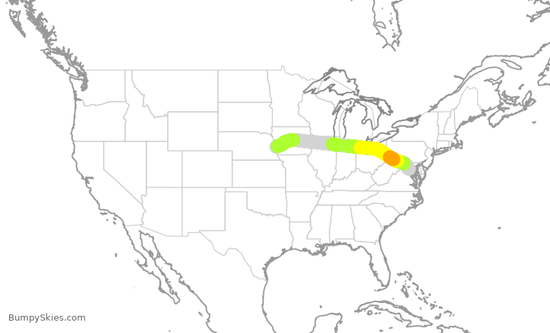 Turbulence forecast map for SWA1757, DCA to OMA