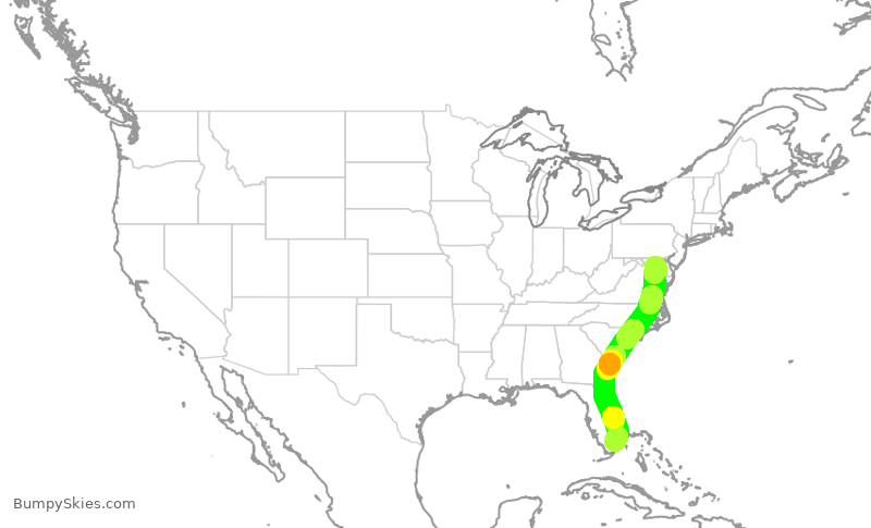Turbulence forecast map for SWA1761, BWI to FLL