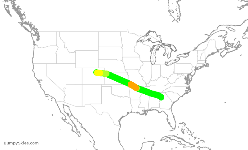 Turbulence forecast map for SWA1762, DEN to ATL