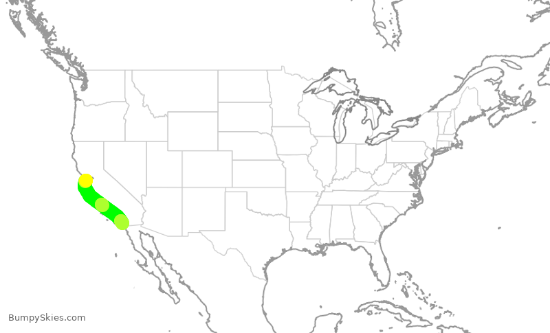 Turbulence forecast map for SWA1764, OAK to SAN