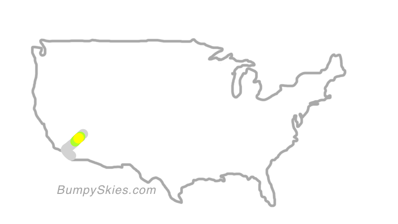 Map of continental US with illustrated flight path and turbulence forecast (described in text below)