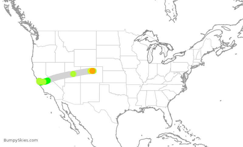 Turbulence forecast map for SWA1775, DEN to SJC