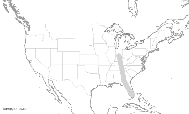 Turbulence forecast map for SWA1775, FLL to IND
