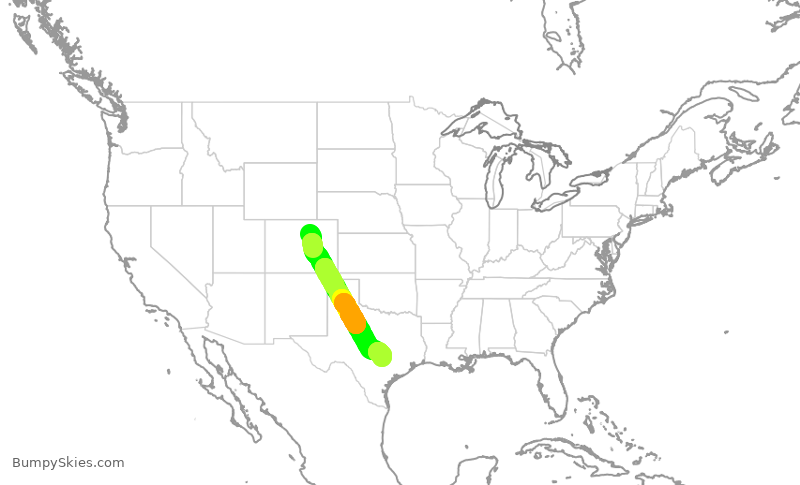 Turbulence forecast map for SWA1782, DEN to AUS