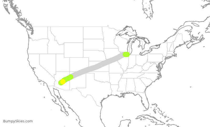 Turbulence forecast map for SWA1783, MDW to PHX