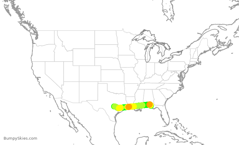 Turbulence forecast map for SWA1784, ECP to AUS