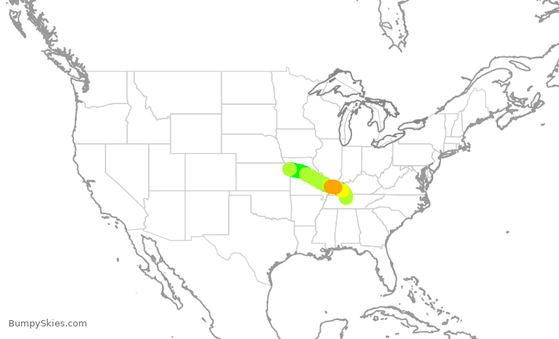 Turbulence forecast map for SWA1785, MCI to BNA
