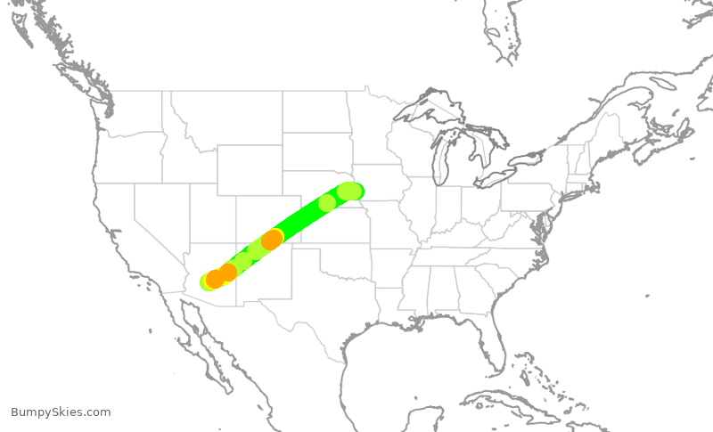 Turbulence forecast map for SWA1786, PHX to OMA