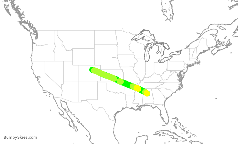 Turbulence forecast map for SWA1787, DEN to BHM