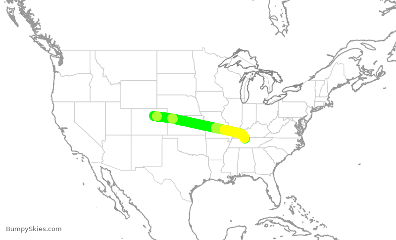 Turbulence forecast map for SWA1788, DEN to BNA