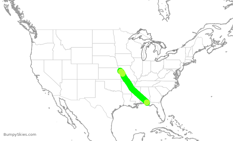 Turbulence forecast map for SWA1788, ECP to MCI