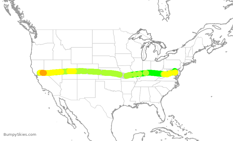Turbulence forecast map for SWA1794, SMF to BWI
