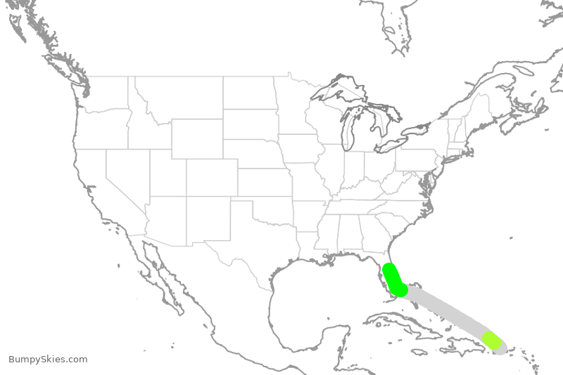 Turbulence forecast map for SWA1795, SJU to MCO