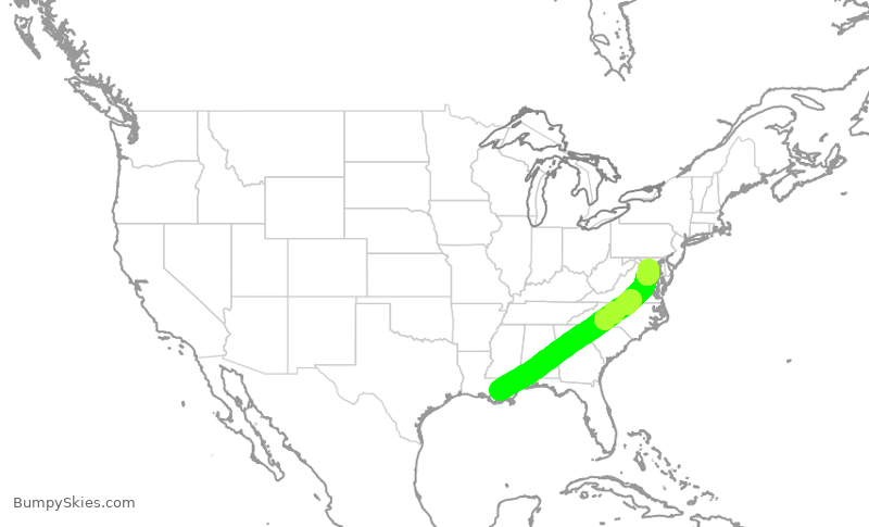 Turbulence forecast map for SWA1797, MSY to DCA