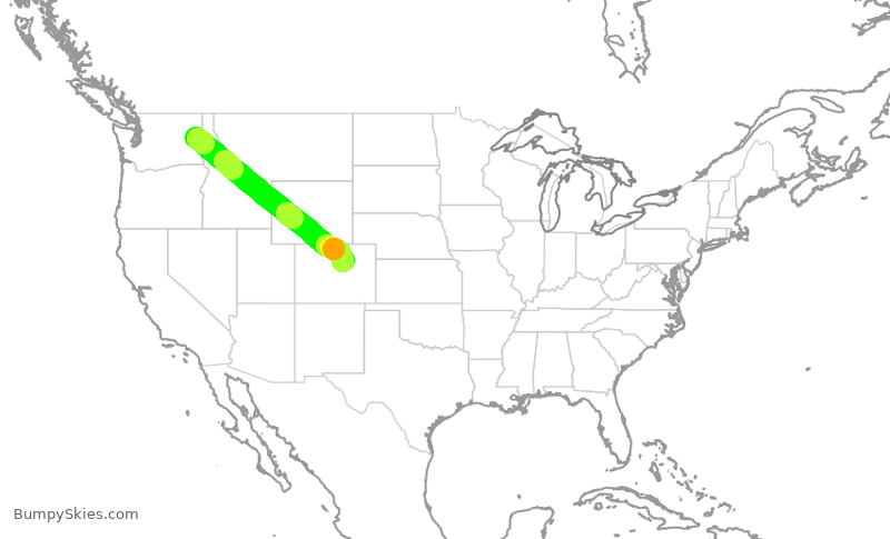 Turbulence forecast map for SWA1801, GEG to DEN