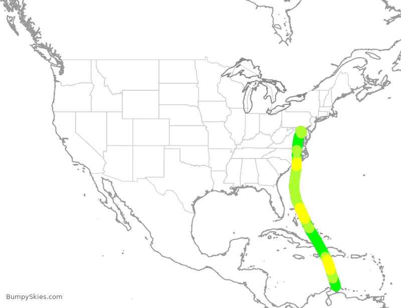 Turbulence forecast map for SWA1805, NCA to BWI
