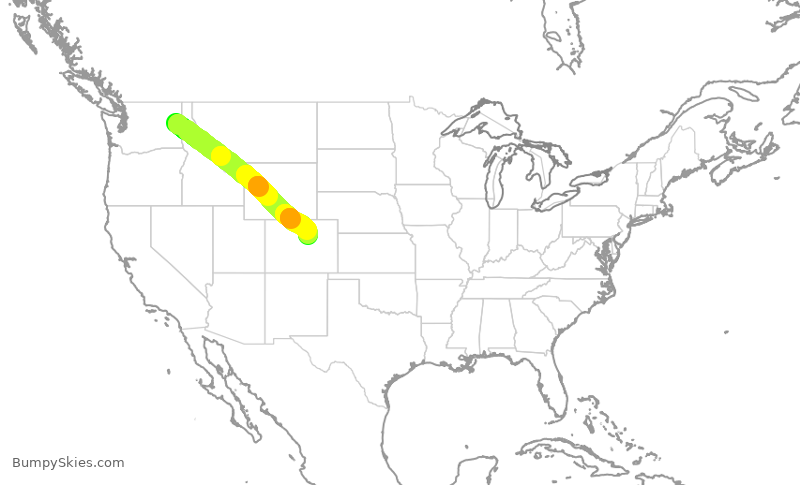 Turbulence forecast map for SWA1806, GEG to DEN
