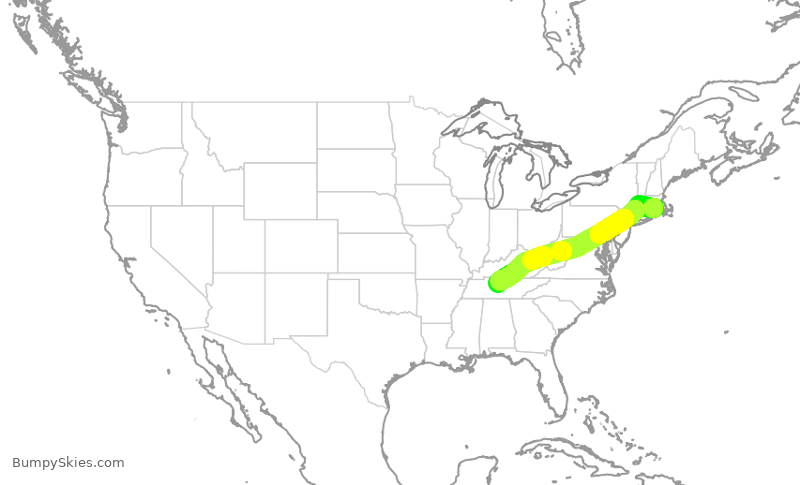Turbulence forecast map for SWA1806, PVD to BNA