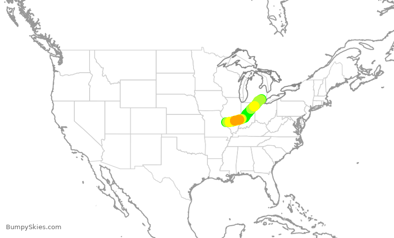 Turbulence forecast map for SWA1808, STL to DTW