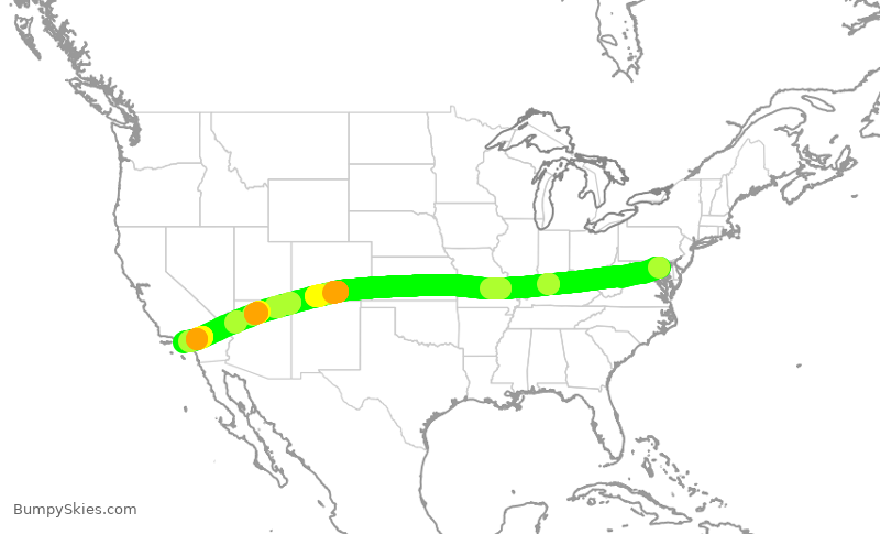 Turbulence forecast map for SWA1809, BWI to LAX